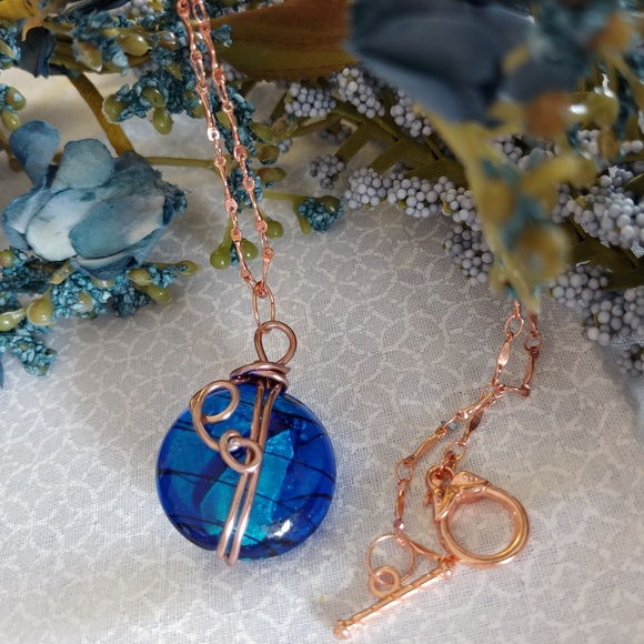 Addyrose Creations Jewelry - Copper & blue wire wrap necklace